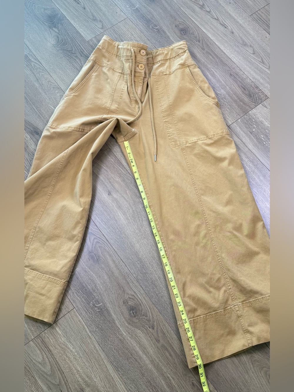 Anthropologie Maeve Utility Wide-Leg Trousers Drawstring Waist Tan Size Large - Picture 13 of 13